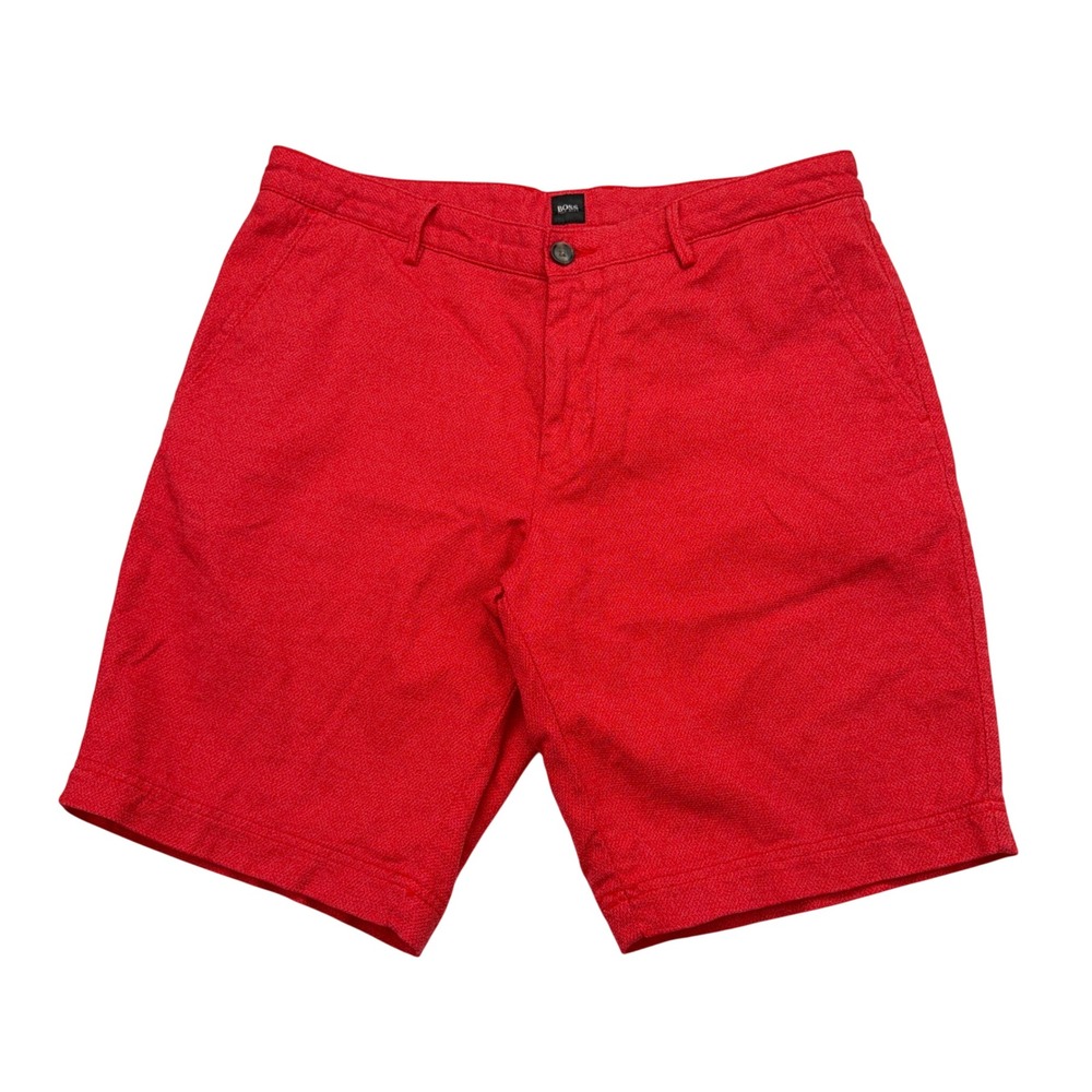 BOSS Hugo Boss Shorts Mens 32R Red Slim Fit Stretch Textured Flat Front Casual